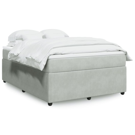 Pat box spring cu saltea, gri deschis, 140x200 cm, catifea