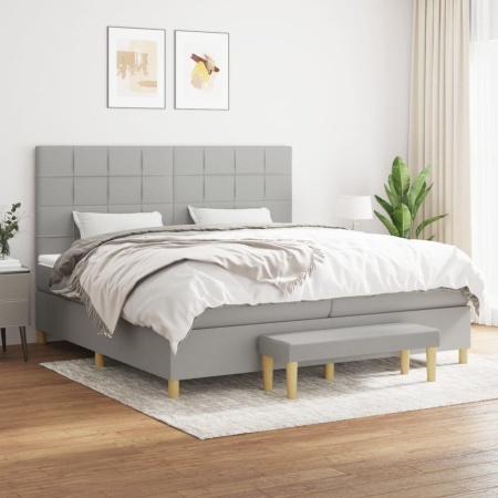 Pat box spring cu saltea, gri deschis, 200x200 cm, textil