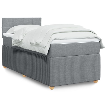 Pat box spring cu saltea, gri deschis, 90x190 cm, textil - Img 1