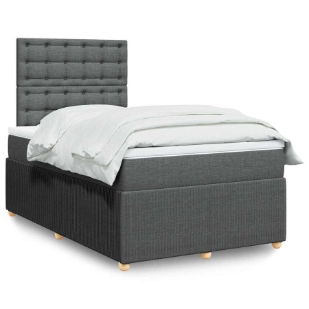Pat box spring cu saltea, gri închis, 120x190 cm, textil - Img 1