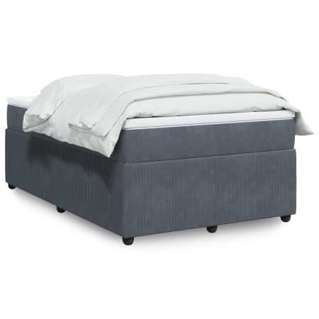 Pat box spring cu saltea, gri închis, 120x200 cm, catifea