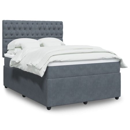 Pat box spring cu saltea, gri închis, 140x190 cm, catifea