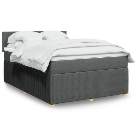 Pat box spring cu saltea, gri închis, 140x200 cm, textil - Img 1