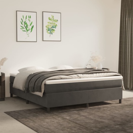 Pat box spring cu saltea, gri închis, 160x200 cm, catifea
