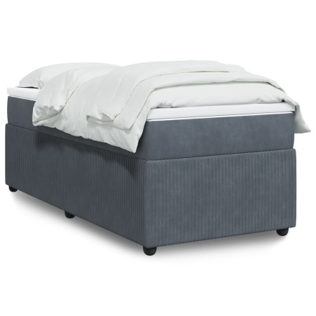 Pat box spring cu saltea, gri închis, 80x200 cm, catifea