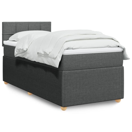 Pat box spring cu saltea, gri închis, 90x190 cm, textil - Img 1