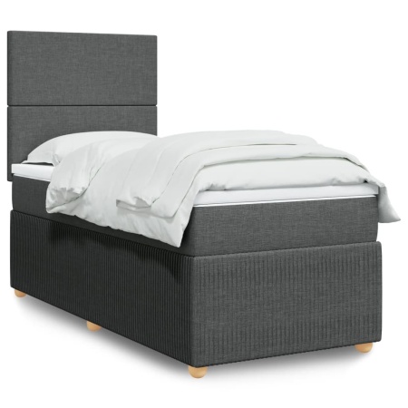 Pat box spring cu saltea, gri închis, 90x200 cm, textil