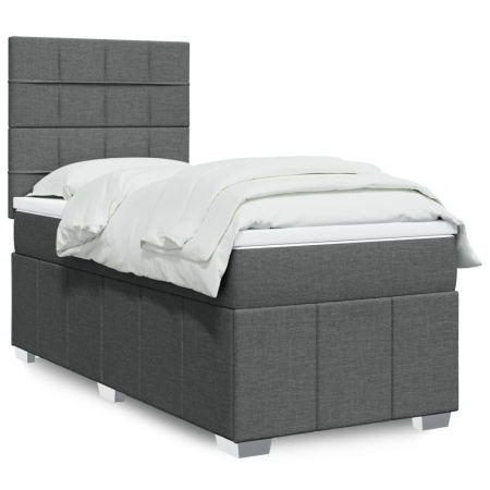 Pat box spring cu saltea, gri închis, 90x200 cm, textil