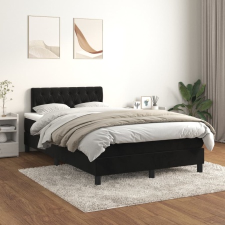 Pat box spring cu saltea, negru, 120x200 cm, catifea