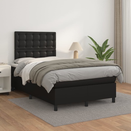 Pat box spring cu saltea, negru, 120x200 cm, piele ecologică