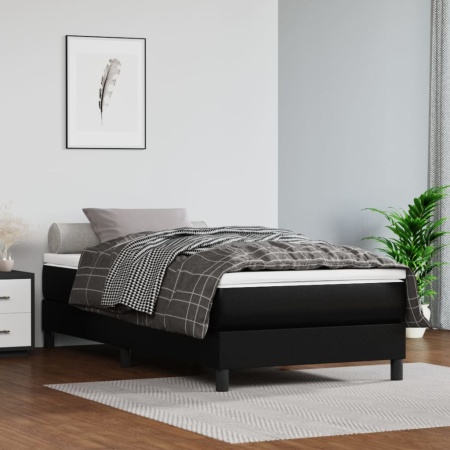 Pat box spring cu saltea, negru, 90x190 cm, piele ecologică - Img 1