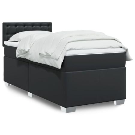 Pat box spring cu saltea, negru, 90x200 cm, piele ecologică