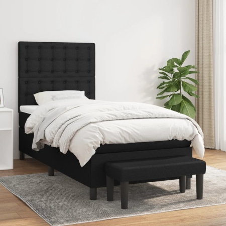Pat box spring cu saltea, negru, 90x200 cm, textil