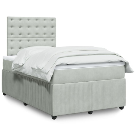 Pat continental cu saltea, gri deschis, 120x200 cm, catifea