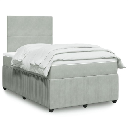 Pat continental cu saltea, gri deschis, 120x200 cm, catifea