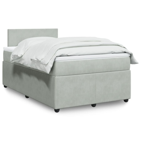 Pat continental cu saltea, gri deschis, 120x200 cm, catifea