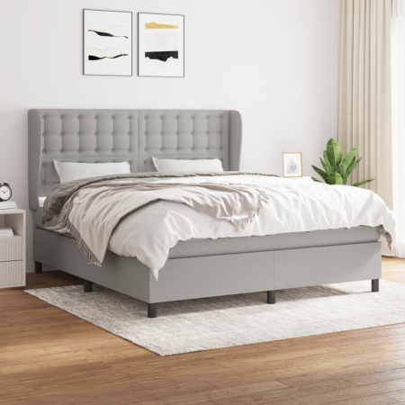 Pat continental cu saltea, gri deschis, 160x200 cm, textil