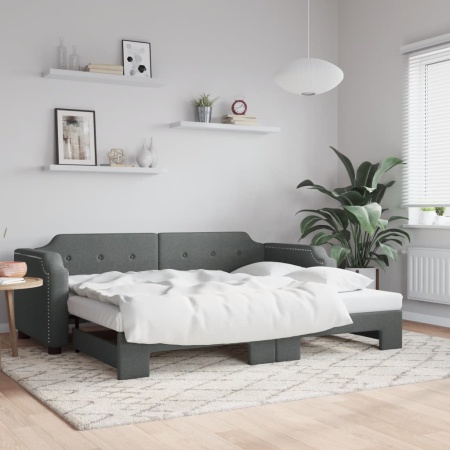 Pat de zi cu extensie, gri închis, 90x200 cm, textil - Img 1