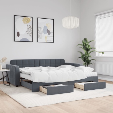 Pat de zi cu extensie și sertare gri închis 90x200 cm catifea