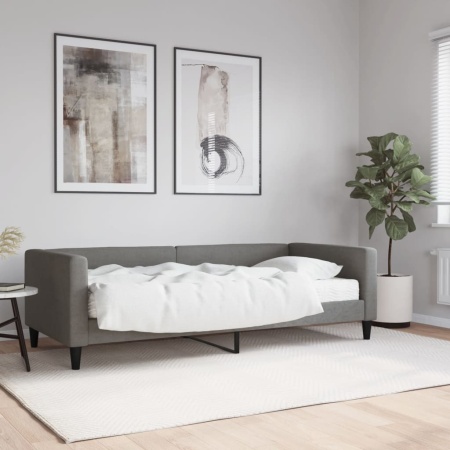 Pat de zi cu saltea, gri închis, 90x200 cm, textil - Img 1