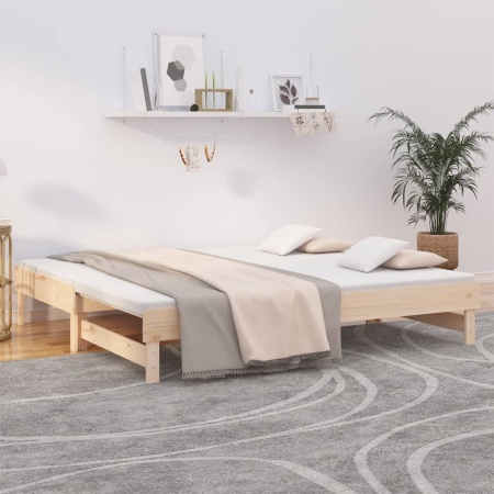 Pat de zi extensibil, 2x(75x190) cm, lemn masiv de pin