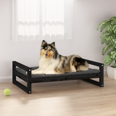 Pat pentru câini, negru, 95,5x65,5x28 cm, lemn masiv de pin - Img 1