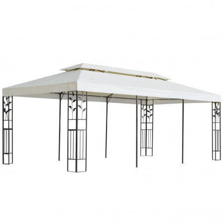 Pavilion cu acoperiș dublu, alb, 6x3 m, oțel