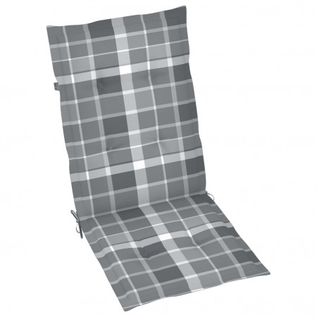 Perne scaun spătar înalt, 4 buc. gri carouri 120x50x3 cm textil - Img 1