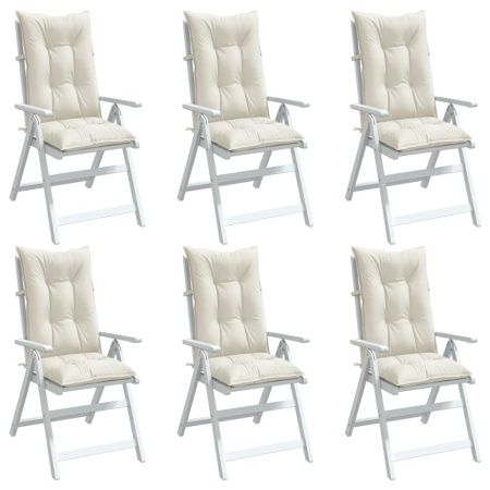 Perne scaun spătar înalt, 6 buc. melanj crem 120x50x7 cm textil