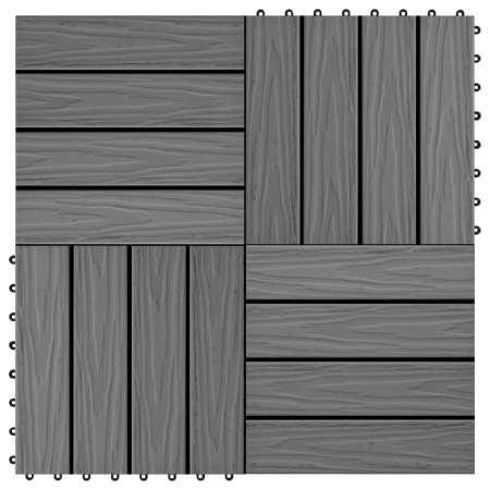 Plăci podea în relief WPC, 11 buc., 30 x 30 cm, 1 mp, gri
