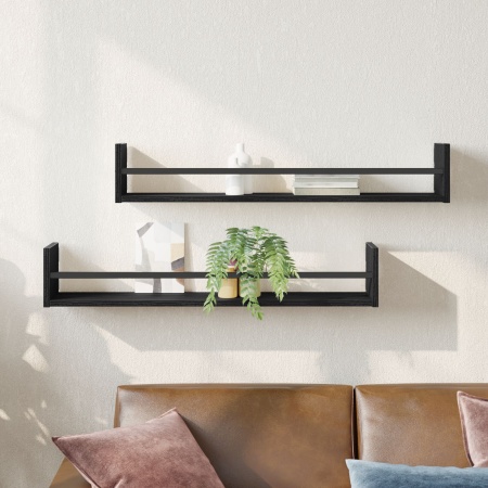 Rafturi 2 buc Negru stejar 80x16x14 cm Lemn prelucrat