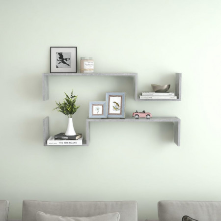 Rafturi de perete, 2 buc, gri beton, 100x15x20 cm, PAL