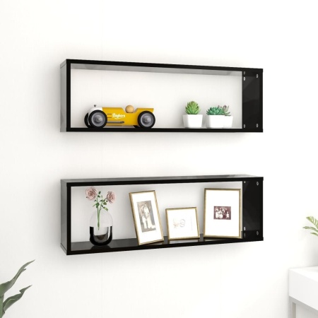 Rafturi de perete cub 2 buc. negru 80x15x26,5 cm lemn prelucrat