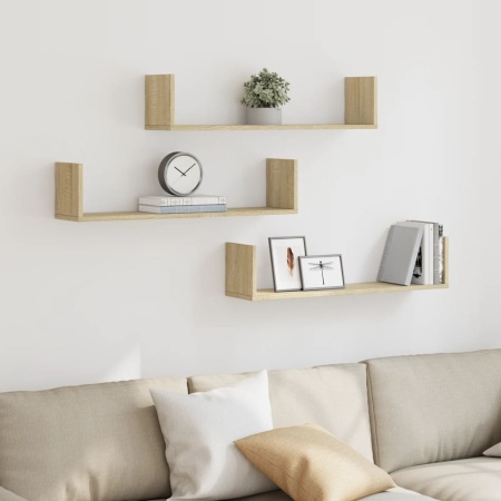 Rafturi perete 3 buc. stejar sonoma 80x18x18 cm lemn prelucrat