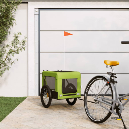 Remorcă de bicicletă câini verde&amp;negru textil oxford&amp;fier - Img 1