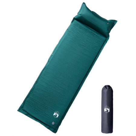 Saltea de camping auto-gonflabilă cu pernă integrată, verde