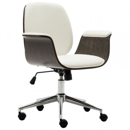 Scaun de birou, alb, lemn curbat și piele ecologică - Img 1