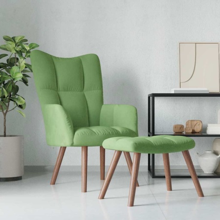 Scaun de relaxare cu taburet, verde deschis, catifea