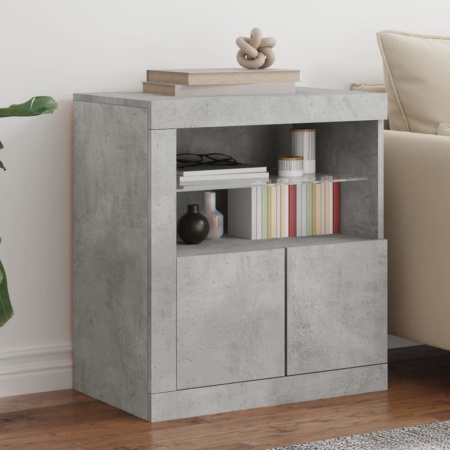 Servantă cu lumini LED, gri beton, 60,5x37x67 cm
