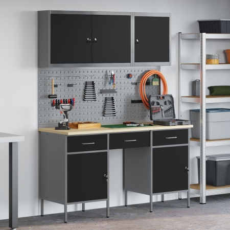 Set banc de lucru, 8 piese, negru, oțel