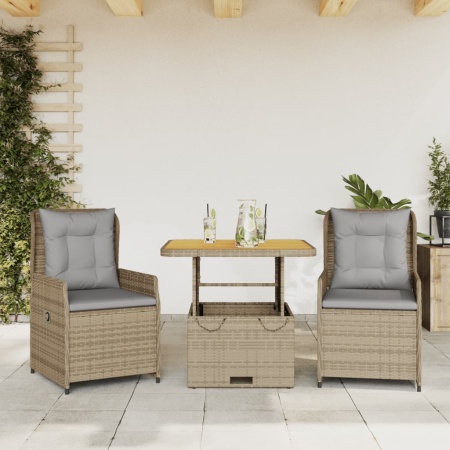 Set bistro cu perne, 3 piese, bej, poliratan