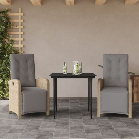 Set bistro cu perne, 3 piese, bej, poliratan
