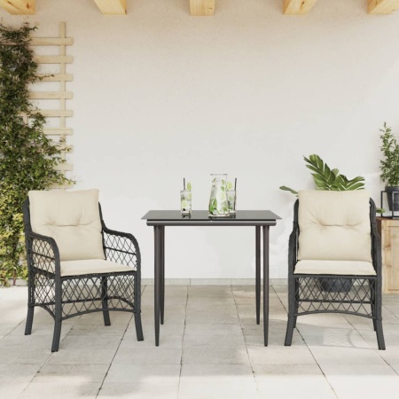 Set bistro cu perne, 3 piese, negru, poliratan