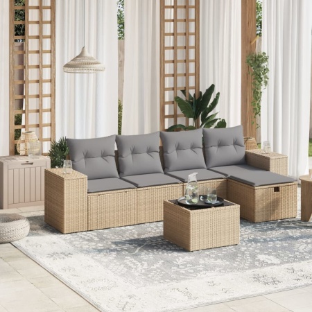 Set canapele de grădină, 6 piese, cu perne, bej, poliratan