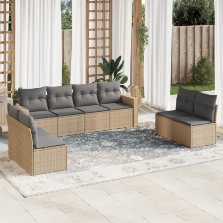 Set canapele de grădină, 8 piese, cu perne, bej, poliratan