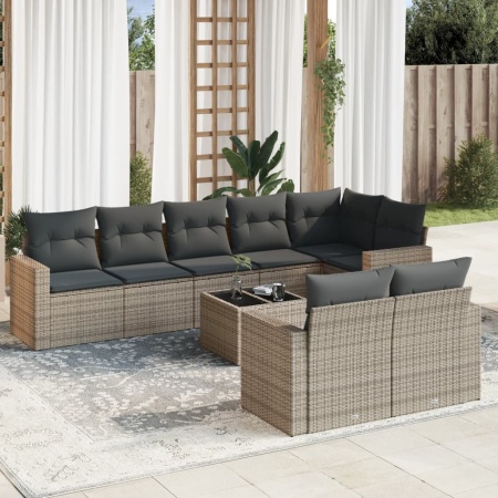 Set canapele de grădină, 9 piese, cu perne, gri, poliratan