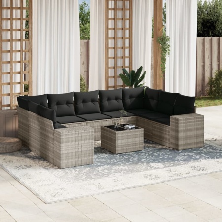 Set canapele de grădină cu perne 10 piese gri deschis poliratan