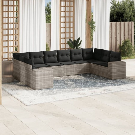 Set canapele de grădină cu perne 10 piese gri deschis poliratan