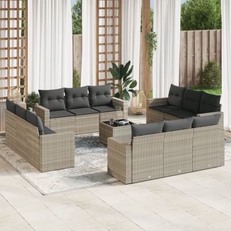 Set canapele de grădină cu perne, 13piese gri deschis poliratan