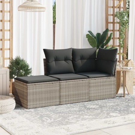 Set canapele de grădină cu perne, 3 piese gri deschis poliratan